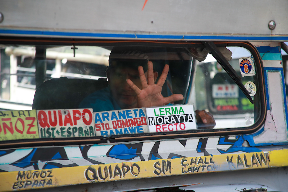 Public utility jeepney drivers wait for passengers on street in Manila on October 9, 2023. Jonathan Cellona, ABS-CBN News