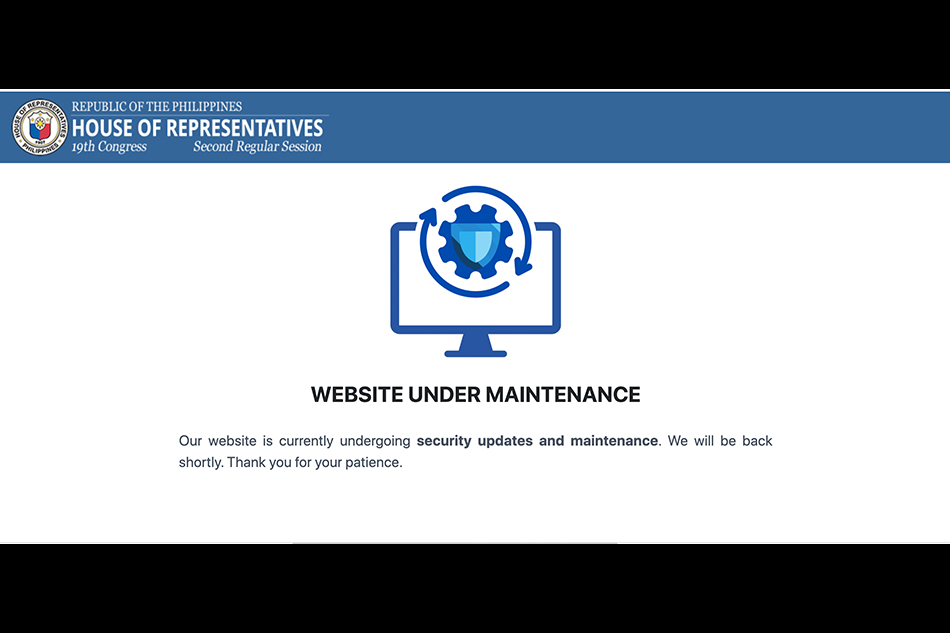 Screenshot of House of Representatives website at 2 p.m. Tuesday 