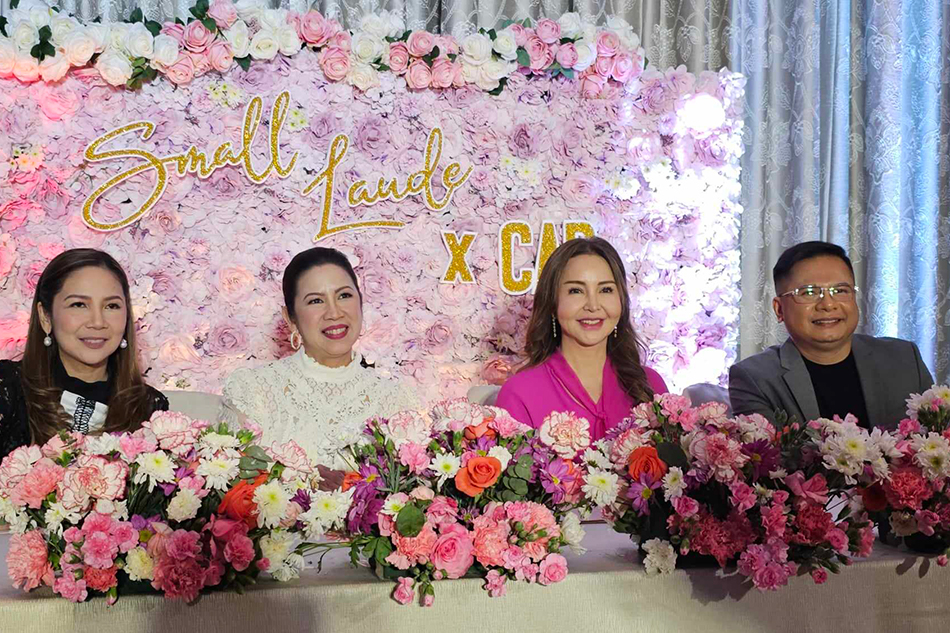 Small Laude (third from left) with CAD owners (left to right) Mia Valencia-Angeles, Nelda Valencia-Eufemio, and Carlito Librando answer questions from the media. ABS-CBN News