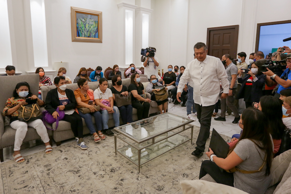 Relatives of the missing sabungeros met with Justice Secretary Crispin Remulla in his office inside the Department of Justice on January 13, 2023. Nearly 2 years have passed since the sabungeros went missing as families continue to seek justice. George Calvelo, ABS-CBN News/File 