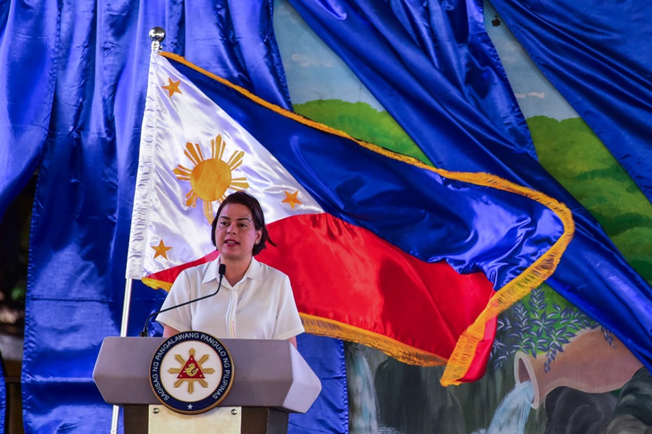 Vice President and Education Secretary Sara Z. Duterte delivers a speech during the launching of the Department of Education’s (DepEd) School-Based Feeding Program (SBFP) and School Mental Health Program at the Esteban Abada Elementary School in Quezon City on Wednesday, January 24, 2024. Maria Tan, ABS-CBN News