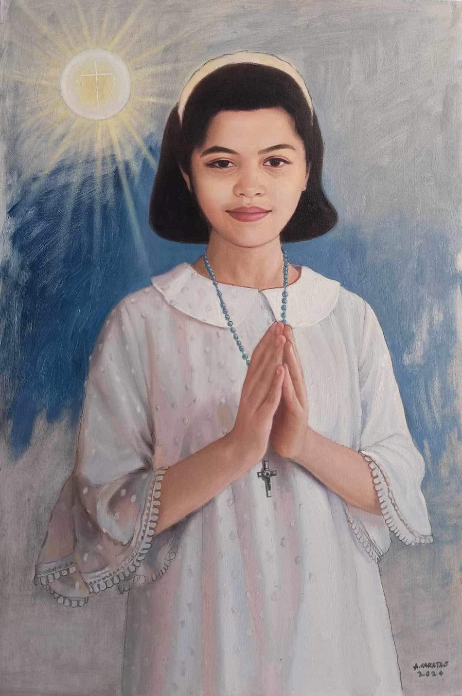 The official portrait of Niña Ruiz-Abad presented during the opening session of the diocesan phase of her cause for beatification and canonization at the Cathedral Church of St. William the Hermit in Laoag City, Ilocos Norte. Photo courtesy of CBCP News 