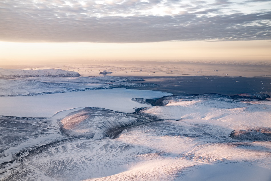 An aerial view of ice sheet in northern Greenland, October 4, 2023 (issued October 5, 2023). According to the National Snow and Ice Data Center, the ice sheet in Greenland experienced rapid melting in August 2023. Thomas Traasdahl, EPA-EFE/File.