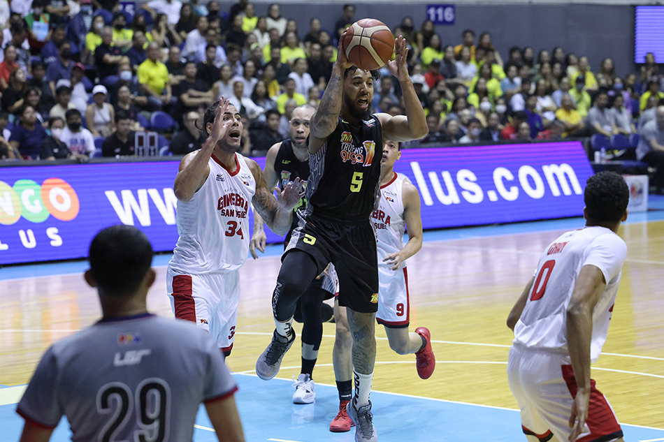 Former TNT guard Mikey Williams in action against Barangay Ginebra in Game 6 of the 2023 PBA Governors