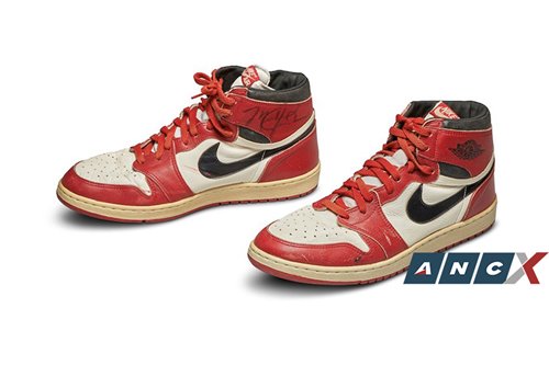 A pair of Nike Air Jordan 1s worn and signed by Michael Jordan just sold for USD560,000