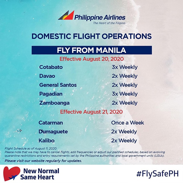 Here is Philippine Airlines’ updated flight schedule for the rest of August 6