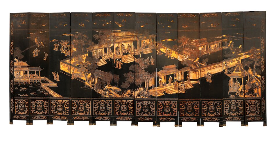 Lot 1563  An Oriental Twelve-Panel Screen or Room Divider 