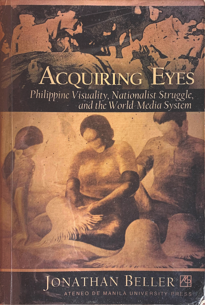 “Hat Weavers” on the cover of the book “Acquiring Eyes” by Jonathan Beller. Image courtesy of Leon Gallery