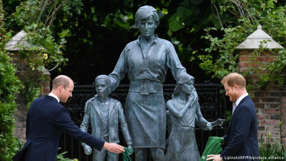 Diana's two sons, Princes William and Harry, unveil her statue to mark her 60th birthday last year