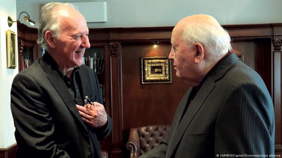 Werner Herzog filming the documentary 'Meeting Gorbachev' with the former Soviet leader