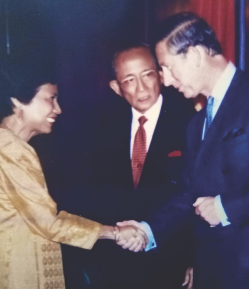 Senator Shahani with Prince (now King) Charles of England and her brother, the late President Fidel V. Ramos.