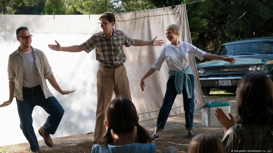 A dramatic love triangle: Bennie (Seth Rogen, left) next to Sammy's father, Burt (Paul Dano) and mother, Mitzi, perform for the children