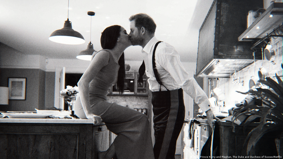 Intimate moment or perfect staging? Meghan and Harry are portraiyed as a candid, loving couple in the series