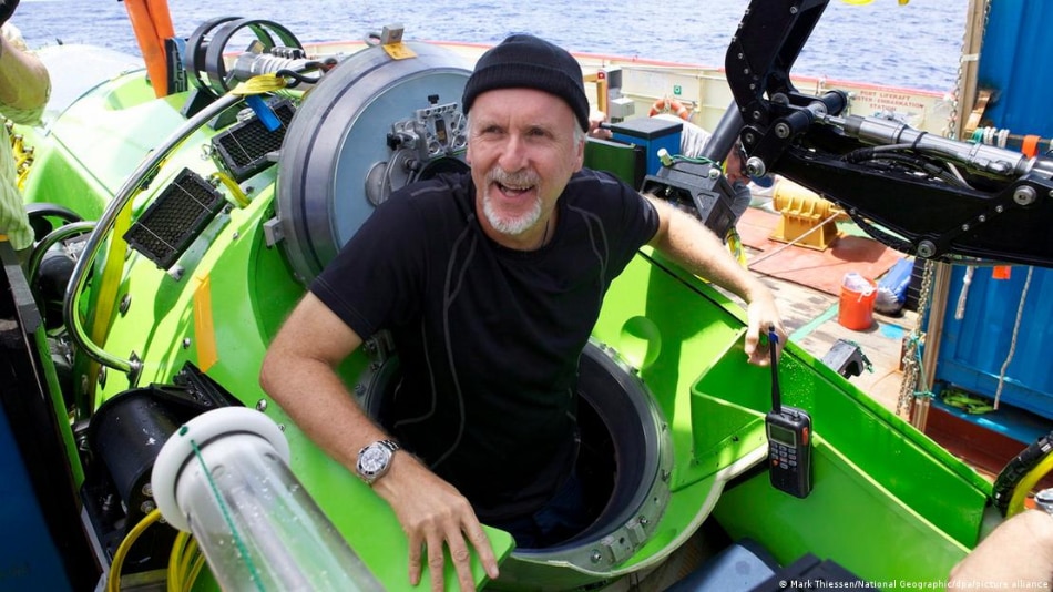 Cameron also conducts underwater research: He's shown here returning from the Mariana Trench, the deepest part of the ocean in 2012