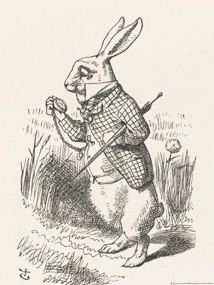 Ëmmer ze spéit: The White Rabbit aus 'Alice in Wonderland'