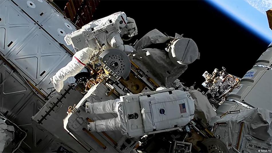 Not a walk in the park: Spacewalks are tricky. Here, astronauts Jasmin Moghbeli and Loral O'Hara accidentally lose a tool bag during regular maintenance on the ISS