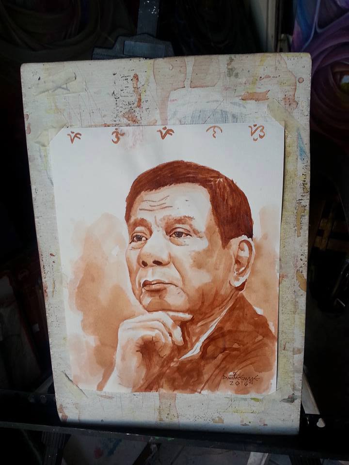 LOOK: Tacloban artist paints Duterte portrait using &#39;tuba&#39; 1