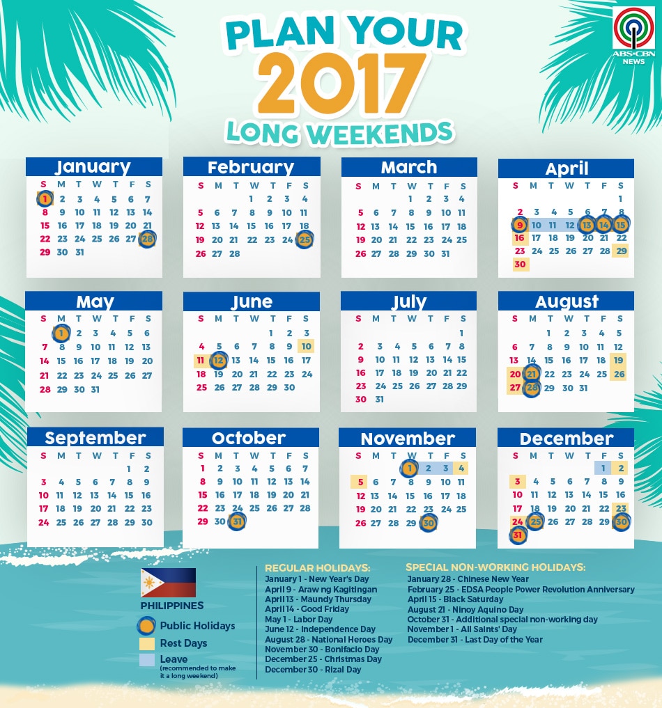 This calendar will help you plan your 2017 holidays ABS CBN News